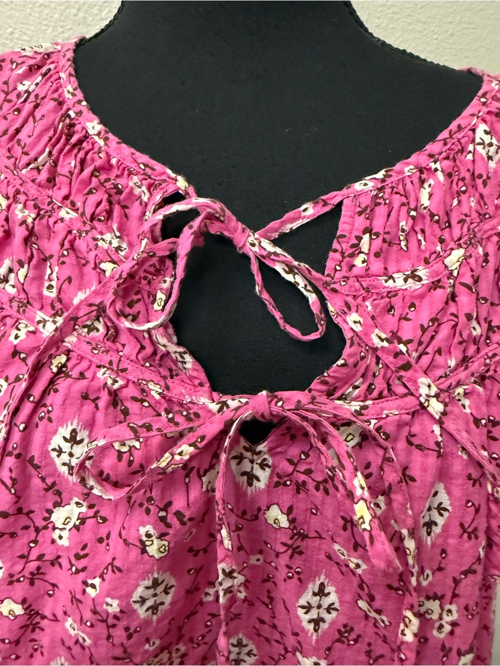 Lane Bryant Floral Tie Neck Peasant Blouse Pink Boho Cottagecore Size 16 - Picture 4 of 10
